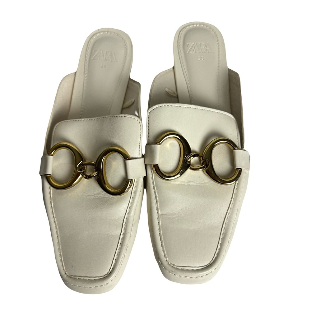 Zara Women's Cream Mules with Gold Rings